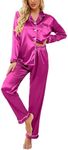 Ekouaer Womens Silk Satin Pajamas Loungewear Two Piece Sleep Set Silk Pjs for Women Button Down Sleepwear Pajamas Set(RoseSmall)