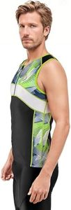 SLS3 Tri Top Men - Sleeveless Mens Triathlon Top – PRO Premium FX Material - 3 Pocket Triathlon Shirts for Men (Black/Green Geo, Small)