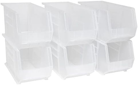 Akro-Mils 30260 AkroBins Plastic Storage Bins, Space-Saving Stackable Bins for Garage, Pantry, Craft Organization, 18" x 11" x 10", Clear, 6-Pack
