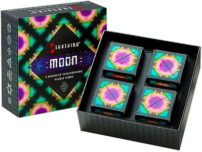 Shashibo Shape Shifting Box - Award-Winning, Patented Fidget Cube w/ 36 Rare Earth Magnets - Transforms Into Over 70 Shapes, Gift Box, Download Fun in Motion Toys Mobile App (Moon, 4 Pack)