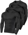 3 Pack Men's Compression Shirts Long Sleeve Athletic Base Layer Running Top UV Sun Protection Outdoor Work Out Shirts Black M