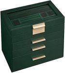 SONGMICS JBC161G01 4 Tier Jewellery Box with Glass Lid 3 Drawers Sunglasses Large Jewellery Storage Modern Forest Green Golden