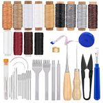 40 Pcs Sewing Kit for Leather, Leather Stitching Kit 4mm Prong Punch Tool Lacing Stitching Chisel Set Leather Needle and Thread Kit for Leather Repair, Waxed Thread for Leather Sewing