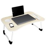 Story@Home Wood Smart Standard Multi-Purpose Solid Laptop Table with Dock Stand/Study Table/Bed Table/Foldable and Portable/Ergonomic & Rounded Edges/Non-Slip Legs/Engineered (White Mapple) Pack of 2