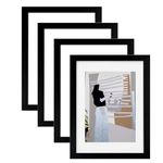 SOBINKING Photo Frames A4, 4 Pack Wooden Picture Frames with Mount, A4 Rectangular Picture Frames with Mat for Wall or Tabletop, Horizontal and Vertical (Black)