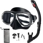 Snorkeling Gear for Adults Youth, Nearsighted Anti-Fog Diving Mask & Silicone Dry Snorkel for Scuba Diving, Spearfishing, Freediving