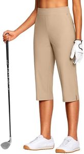 ISEEGZ 18" Capri Pants for Women Summer Golf Capris Pant Pull On Stretch with Pockets Work Casual Dressy Slacks Khaki