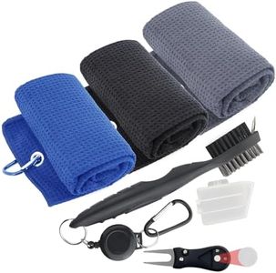 3 Golf Towels for Golf Bags with Clip - 60 X 40CM, Golf Club Cleaning Kit, Golf Accessories for Men - Golf Gifts for Men