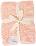 Sweet Acorn Knit Baby Blanket in Cable Pattern, Organic Cotton Blankets for Crib or Stroller, Receiving Blankets - Dahlia Pink