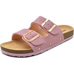 ONCAI Women's Open Toe Footbed Sandals Suede Leather Strap Buckle Cork Slide Mules Pink 7 UK