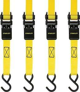 STANLEY S9500 Black/Yellow 1" x 10' Ratchet Straps - Light Cargo Hauling (900 lb Break Strength), 4 Pack