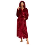 HEARTNICE Womens Long Hooded Plush Robe, Soft Thick Warm Fleece Bathrobe Full Length House Coat (Burgundy,L/XL)