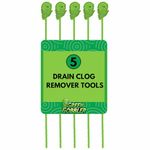Green Gobbler 22 Inch Hair Grabber Drain Snake, Drain Clog Remover for Sinks, Bathtubs, and Showers, Hair Clog Remover, Drain Cleaner Tool, 5 Pack