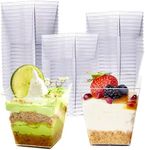 MATANA 48 Pack 8oz Large Square Dessert Cups - Reusable Clear Hard Plastic Appetizer Cups for Puddings, Mousses, Yogurt Parfaits, Trifles, Tiramisu, Cheesecakes, Party, Buffet, Wedding