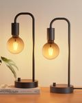 ONEWISH Industrial Table Lamp for Bedroom Set of 2, Fully Dimmable Beside Lamp with Gradient Black Art LED Bulb, Modern Nightstand Desk Lamp for Living Room, Office, Reading