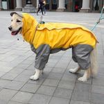 Bhumi Enterprises Dog Raincoats Rain Snow Coats Waterproof Clothing 4 Four Legs Raincoat Full-Cover Dogs Hooded Poncho(Yellow-Grey) (30A)