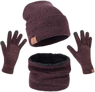 MAYLISACC Winter Hat Scarf and Glove Set for Women, Wine Red Warm Ladies Beanies Loop Scarves and Touchscreen Gloves