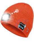 Victoper Gifts for Men, Bluetooth Beanie Hat with Light Upgraded V5.0 Bluetooth Hat with Torch Built in for Winter Running Wireless Music Beanie USB Rechargeable Gifts Stocking Fillers for Men Orange