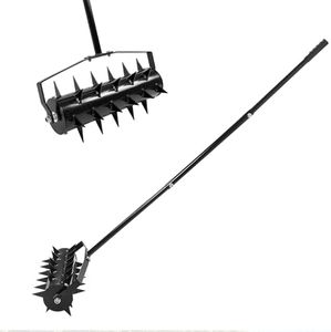 Carivia Rolling Lawn Aerator, 18 Inch Manual Aerator Lawn Tool Aerator Lawn Soil Penetrator with 50 Inch Handle, Lawn Aerator Roller for Garden Yard
