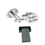 Virens Empourium Men's Wedding Cufflinks BOXED SILVER OVAL Cufflink, Groom Best Man Usher Page Boy and Many More Titles, Gift Box with Every Pair of Cuff Link (BROTHER IN LAW)