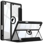 Fintie Clear Case for iPad 9th Generation (2021) / 8th Generation (2020) / 7th Gen (2019) 10.2 Inch - Multiple Angles Viewing Shockproof Soft TPU Cover with Pencil Holder, Black