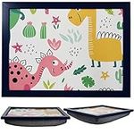 Kids Large Wooden Soft Padded Cushioned Bean Bag Lap Dinner Laptop Food TV Tray for Boys and Girls (Dinosaurs)