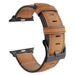 picau- pau Leather Watch Strap Compatible for Apple Watch for Unisex-Adult 49mm 45mm 44mm 42mm (Yellowish Brown)