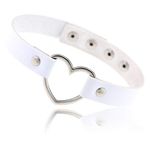 Love Heart PU Leather Choker Necklace Goth Choker Collar Chain White