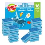 Scotch-Brite Fresh Non Scratch Scrub Sponge, 16 Pieces - Cleans Dishes without Scratching Surfaces or Trapping Food