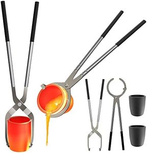 Nelyrho #6 (13.2lbs-6kg) Crucible Tongs Set with Lifting Tongs, Pouring Tongs and 2 Graphite Crucibles for Casting and Melting Metal