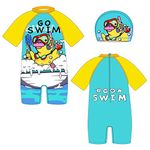 SG-Mart Swimsuits One Piece Swimwear Sun Protection Toddler Summer Bathing Suit for Girls Baby Boys Kids (Yellow&Water-Size-3XL,1-Pcs)