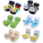 FedMois 6 pairs Baby 3D Cartoon Anti-Skid Booties Socks Slippers Shoes, Boys, 0-9 Months