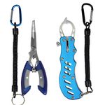 Professional Fishing Tool Set Fish Lip Gripper and Fishing Pliers Combination Fish Controller Hook Remover Fishing Line Cutter Functions Powerful Must for Anglers (Blue Fishing Tool Set)