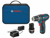 BOSCH Power Tools Drill Kit - PS31-2A - 12V, 3/8 Inch, Two Speed Driver, Cordless Drill Set - Includes Two Lithium Ion Batteries, 12V Charger, Screwdriver Bits & Soft Carrying Bag, Blue