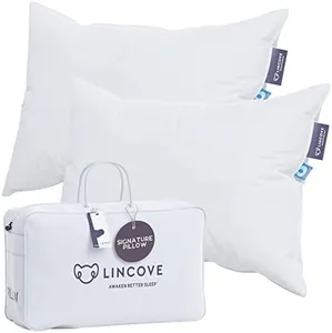 Lincove Signature 100% Canadian White Down Pillow - Luxury Sleeping Pillow for Back, Stomach & Side Sleepers - 800 Fill Power Bed Pillow, 500 Thread Count, Made in Canada, Standard - Soft, 2 Pack