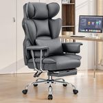 BESTFAIR Big and Tall Office Chair 400LBS, Ergonomic Computer Gaming Chair with Foot Rest and Lumbar Support, Executive Desk Chair for Heavy People Men, Wide Seat Leather High Back, Gray