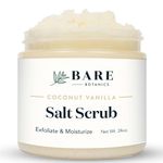 Bare Botanics Coconut Vanilla Body Scrub 24oz | Made in the USA | All Natural Sea Salt Scrub w/Skin Loving Moisturizers | Vegan & Cruelty Free | Gift Ready Packaging w/a Cute Wooden Spoon