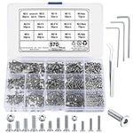 wugongshan 570 Pcs M2/M2.5/M3 Countersunk Head Screws Bolts and Nuts Set, Flat Head Hex Socket Head Cap Machine Screws Bolts and Nuts Kit for Furniture Baby Crib Headboards Chairs (K)