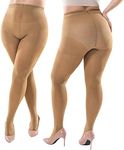 Opaque Tights Plus Size - Comfy Queen Size Tights, Warm Straight Crotch Leggings, for Chubby Women, Girls (2 Pair 80D Semi Opaque Skin Tights)