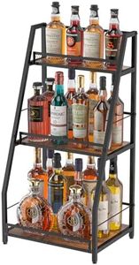 3-Tier Trapezoid Liquor Stand for Home Bar, Stepped Wine Racks Freestanding Floor for Liquor Whiskey Wine,Versatile Corner Wine Bottle Display Stand with Fences, Vintage Brown（Patent Pending）