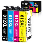 Hookink 812XL Ink cartridges Combo Pack Latest Upgrade Remanufactured Replacement for Epson 812 XL for Workforce Workforce Pro WF-7840 WF-7820 WF-7310 EC C7000 4-Pack (Black, Cyan, Yellow, Magenta)