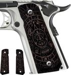 Zib Grips, Aztec Calendar Design 1911 Wooden Pistol Grips, Ambi Safety Cut for 1911 Full Size (Walnut)