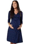 HAPPY MAMA Women's Maternity Casual Dress Knee Length 282p (Navy with Small White Dots, UK 16, 2XL)