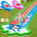 Slip and Slide Lawn Water Slides - Inflatable Heavy Duty Slip Slides with 2 Bodyboards,Extra Long Double Lane Lawn Waterslide Summer Water Toy, 20x6ft 10 lb, for Kids Backyard Yard Outdoor Party Play