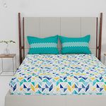 Trident Bedsheet Set - Urban Comfort Collection, 100% Cotton Bedsheet for Double Bed (1 Queen Size Bedsheet with 2 Pillow Covers) Superior Softness, 144 Thread Count - Trippy Triangles Blue