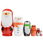 ELUTONG Snowman Russian Nesting Dolls - Traditional Wooden Santa Matryoshka Nested Dolls, 6Pcs/Set Handmade Stacking Educational Learning Kids Toys