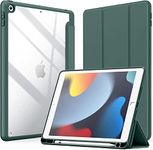 SwooK Case with [Pencil Holder] Smart Cover with Transparent Back (Soft Edge) for iPad 10.2 inch iPad 9th 8th 7th Generation 10.2" iPads 2021 2020 2019 Launched - Midnight Green