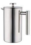 Miuly French Press, Double Wall 18/8 Stainless Steel Coffee & Tea Maker, 1.5L / 50 OZ-Bonus With Two Extra Filter Screens