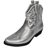 LoudLook Ladies Cowboy Boots Womens Ankle Metallic Comfy Heel Western Faux Leather Shoes Size Silver 5