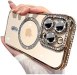 Doulings Magnetic Series Designed for iPhone Case,[Compatible with MagSafe][Military Drop&Camera Lens Protection],Luxury Glitter Diamond Plated Bumper Clear Shockproof Cover (Gold,iPhone 16)